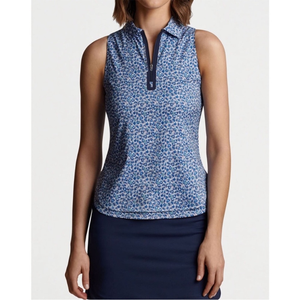 NWT Peter Millar Women's Wild Flowers Multi Carner Zip-Neck Sleeveless Polo M - Picture 4 of 6